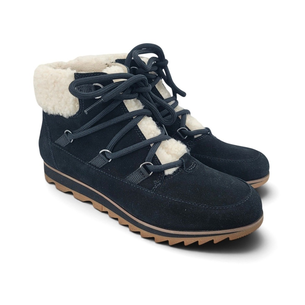 Sorel Womens 8 Black Suede Faux Shearling Winter Boots Cozy Apres Ski Comfort